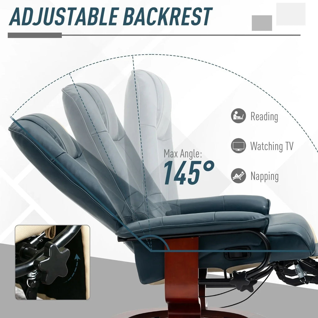 Fauteuil inclinable HomCom en similicuir avec base pivotante manuelle réglable et repose-pieds confortable et relaxant