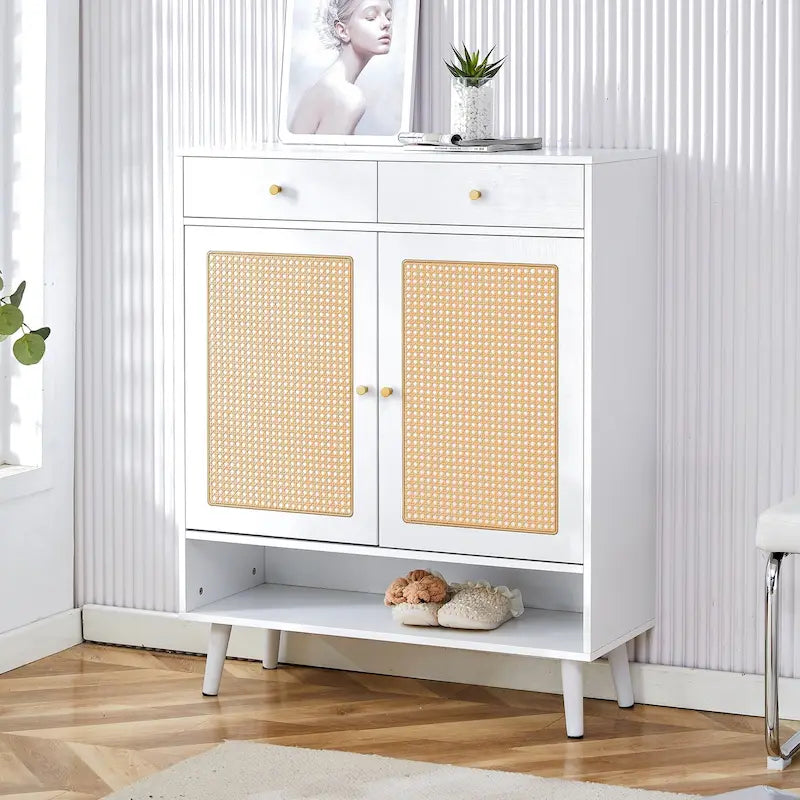 Meuble de rangement en rotin avec finition lisse en MDF — Chevet, entrée ou couloir