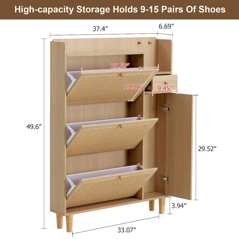 Meuble de rangement en rotin avec finition lisse en MDF — Chevet, entrée ou couloir