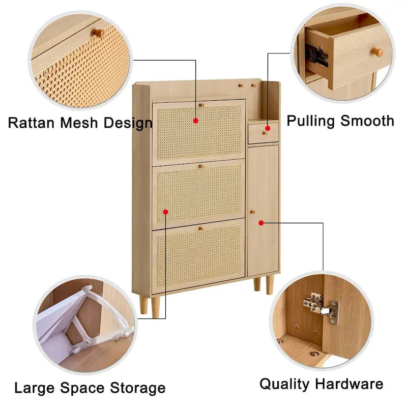 Meuble de rangement en rotin avec finition lisse en MDF — Chevet, entrée ou couloir