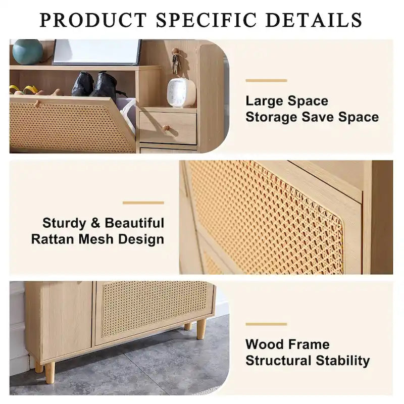 Meuble de rangement en rotin avec finition lisse en MDF — Chevet, entrée ou couloir