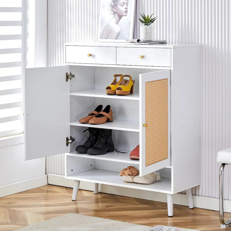 Meuble de rangement en rotin avec finition lisse en MDF — Chevet, entrée ou couloir