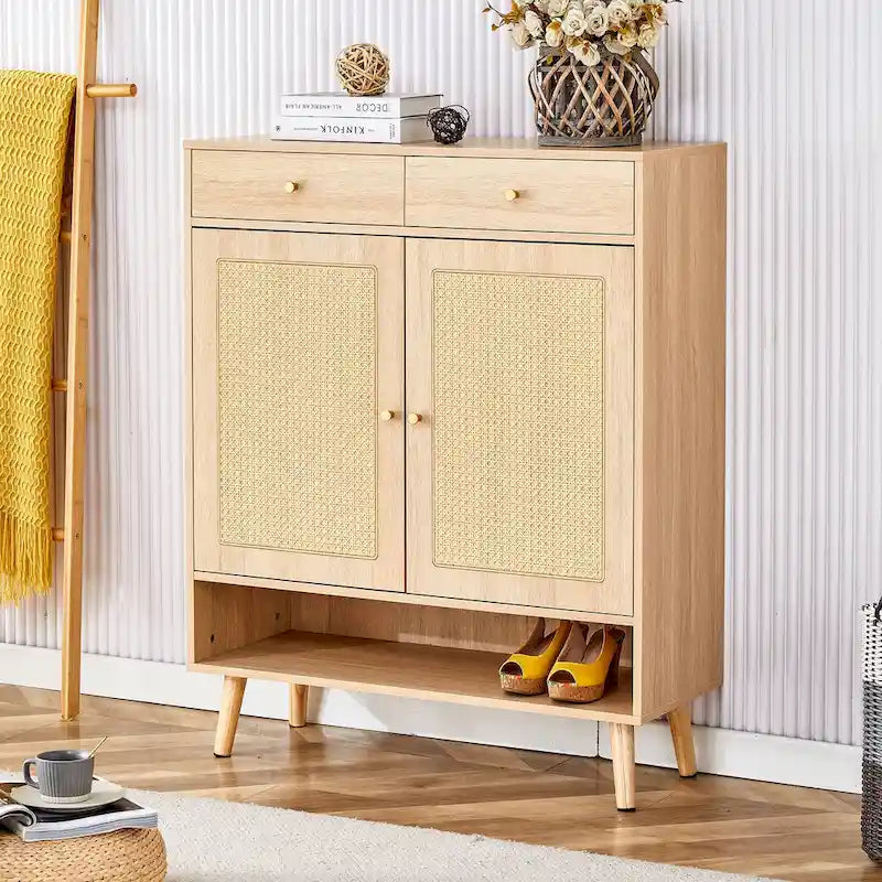 Meuble de rangement en rotin avec finition lisse en MDF — Chevet, entrée ou couloir