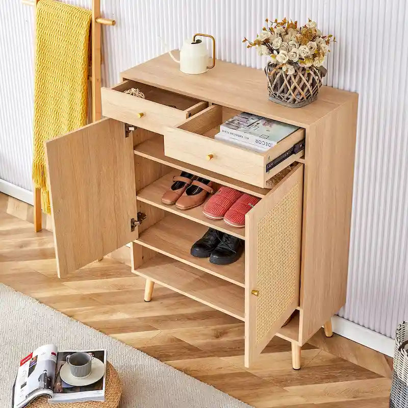 Meuble de rangement en rotin avec finition lisse en MDF — Chevet, entrée ou couloir