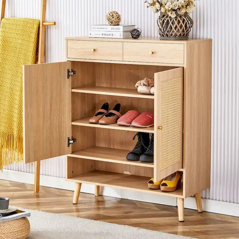 Meuble de rangement en rotin avec finition lisse en MDF — Chevet, entrée ou couloir