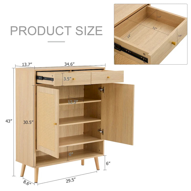 Meuble de rangement en rotin avec finition lisse en MDF — Chevet, entrée ou couloir
