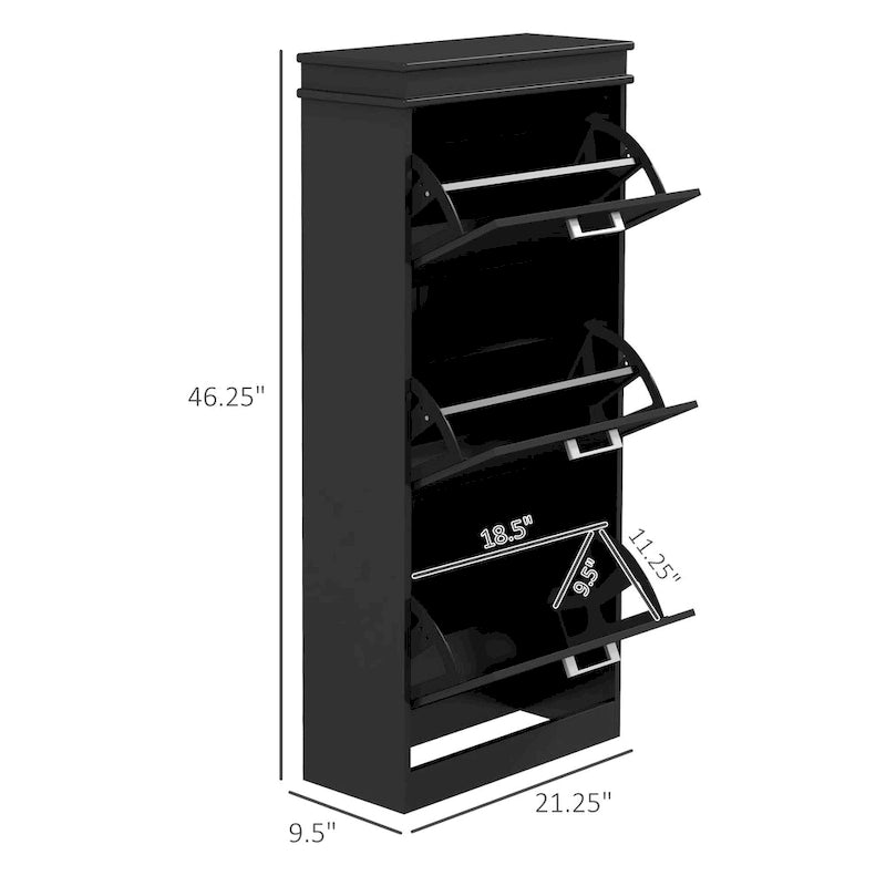Meuble à chaussures étroit avec 3 tiroirs basculants, étagères réglables et plateau plat