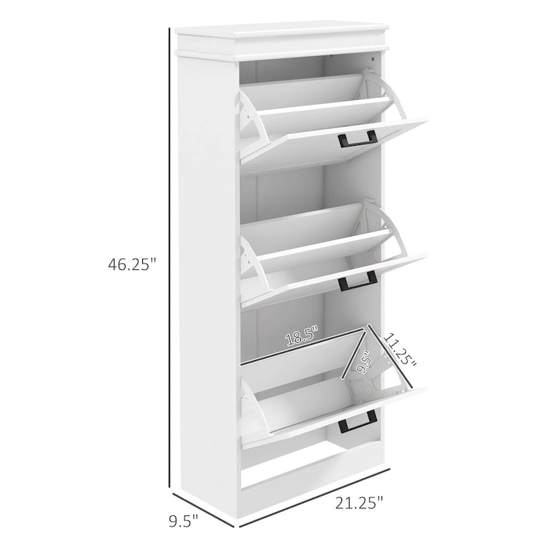 Meuble à chaussures étroit avec 3 tiroirs basculants, étagères réglables et plateau plat