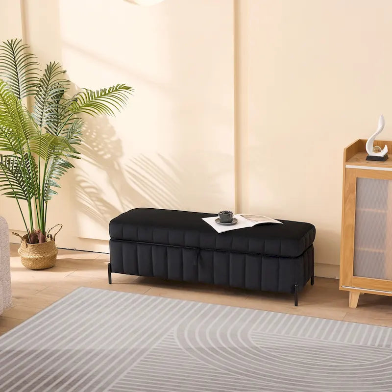 Banc de rangement en velours avec pieds en métal pour le salon, l'entrée et la chambre
