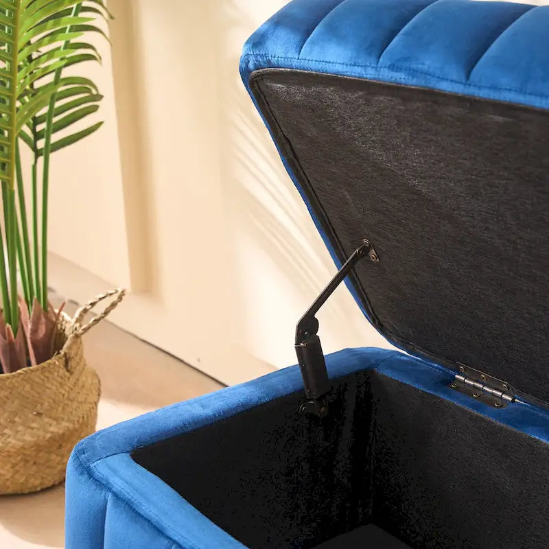 Banc de rangement en velours avec pieds en métal pour le salon, l'entrée et la chambre