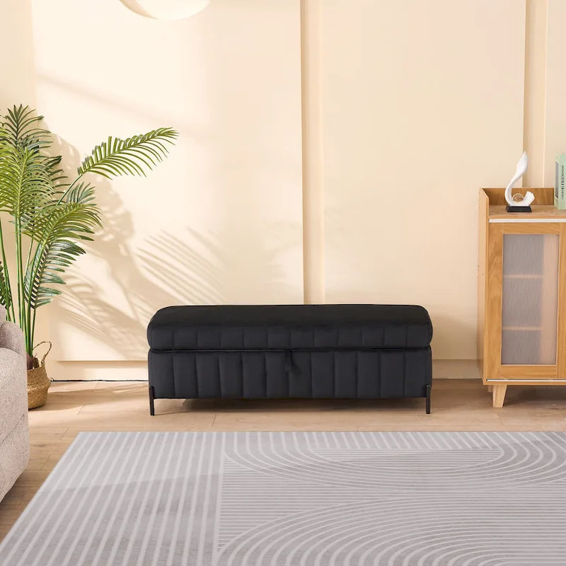 Banc de rangement en velours avec pieds en métal pour le salon, l'entrée et la chambre