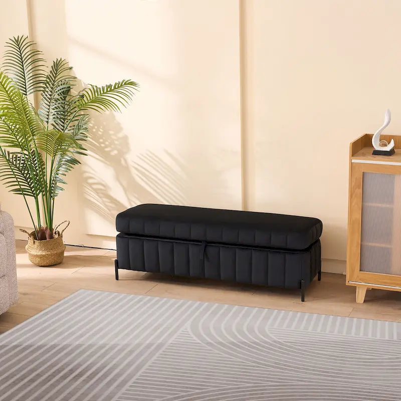 Banc de rangement en velours avec pieds en métal pour le salon, l'entrée et la chambre