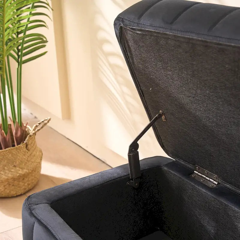 Banc de rangement en velours avec pieds en métal pour le salon, l'entrée et la chambre