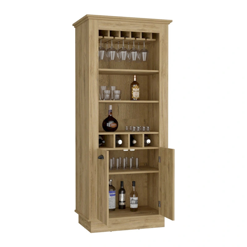 Meuble Bar avec Porte-Bouteilles, Porte-Verres et Rangement Double Porte