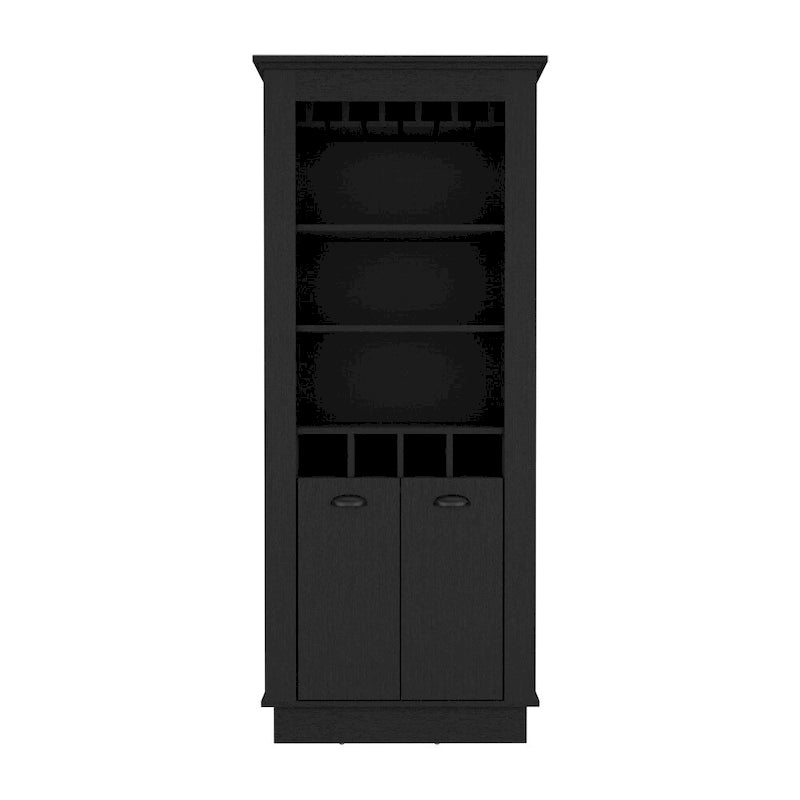 Meuble Bar avec Porte-Bouteilles, Porte-Verres et Rangement Double Porte
