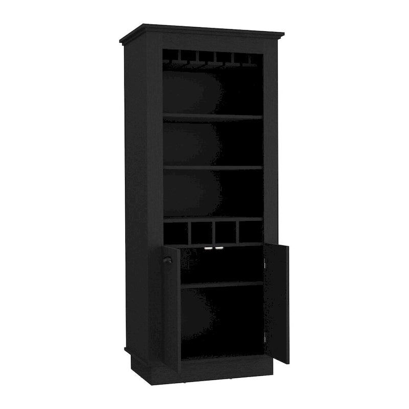Meuble Bar avec Porte-Bouteilles, Porte-Verres et Rangement Double Porte