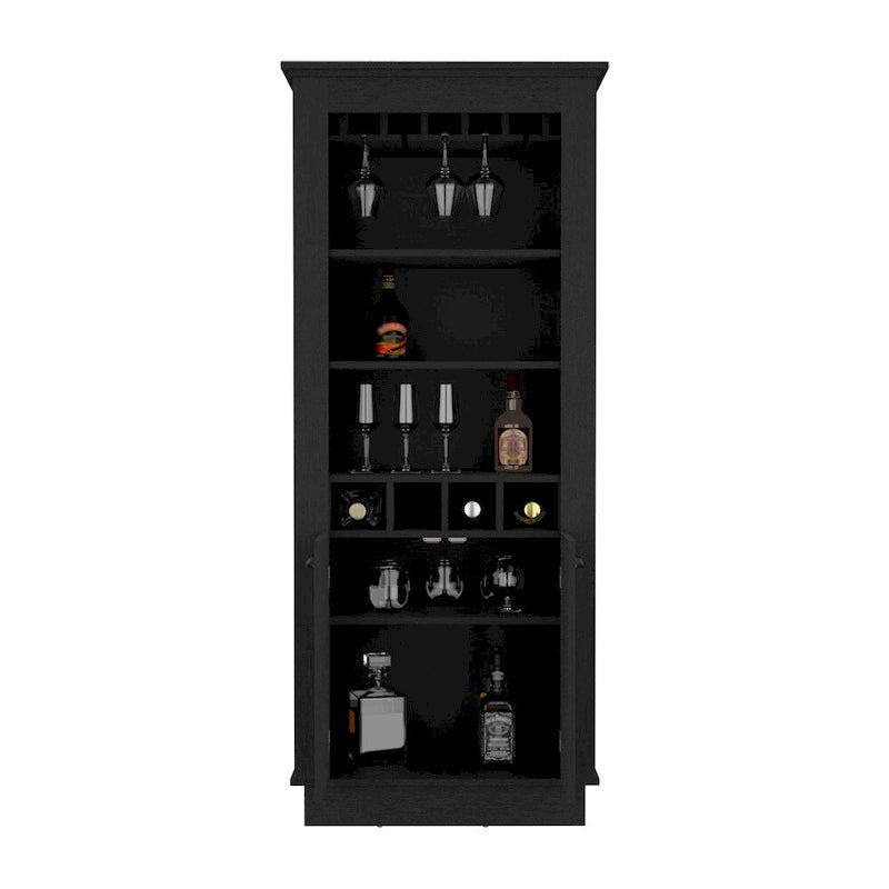 Meuble Bar avec Porte-Bouteilles, Porte-Verres et Rangement Double Porte