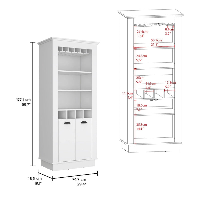 Meuble Bar avec Porte-Bouteilles, Porte-Verres et Rangement Double Porte