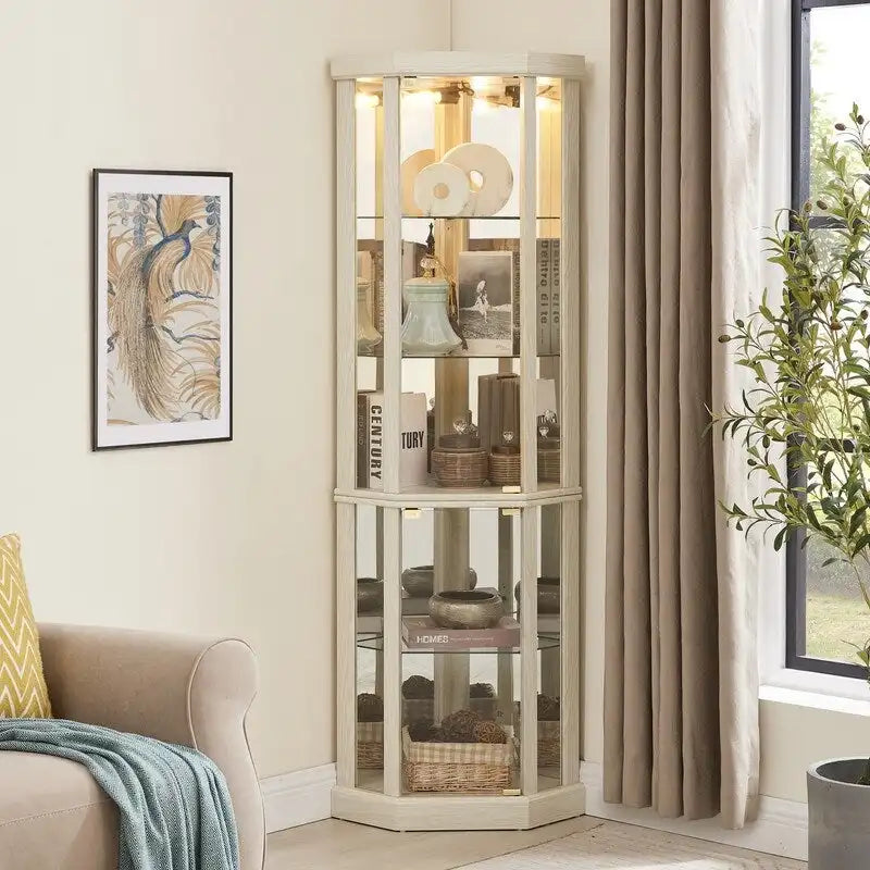 Vitrine en verre éclairée avec fond miroir et étagères réglables