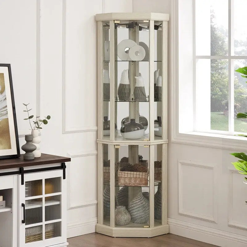 Vitrine en verre éclairée avec fond miroir et étagères réglables