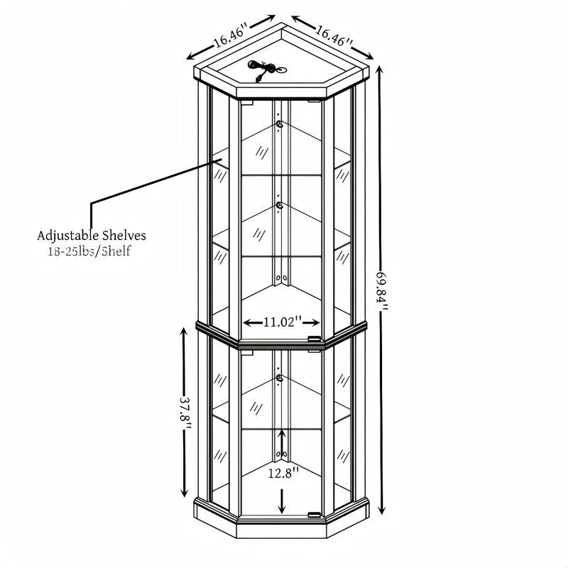 Vitrine en verre éclairée avec fond miroir et étagères réglables