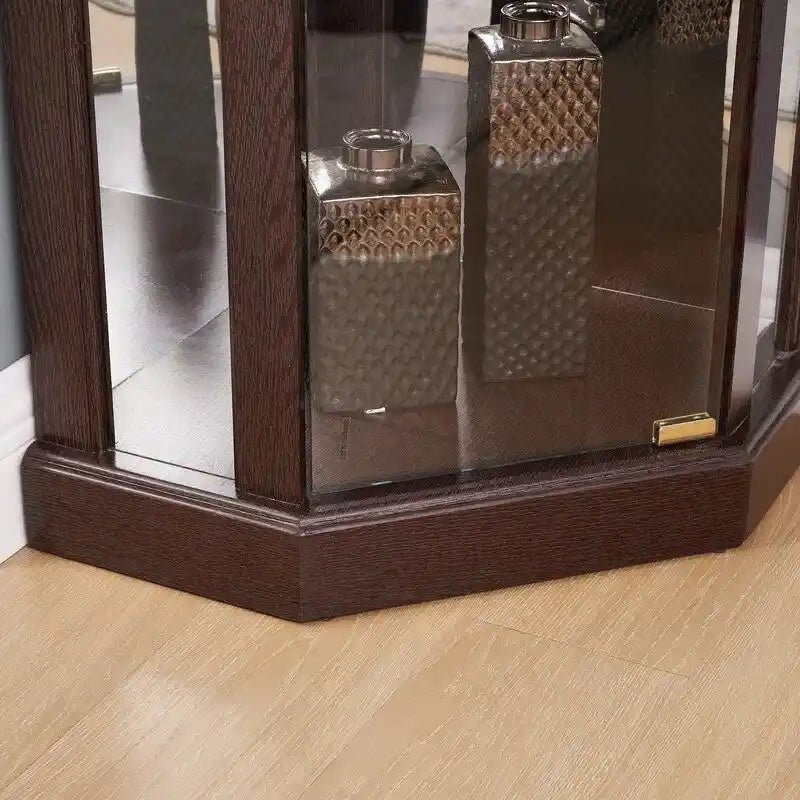 Vitrine en verre éclairée avec fond miroir et étagères réglables
