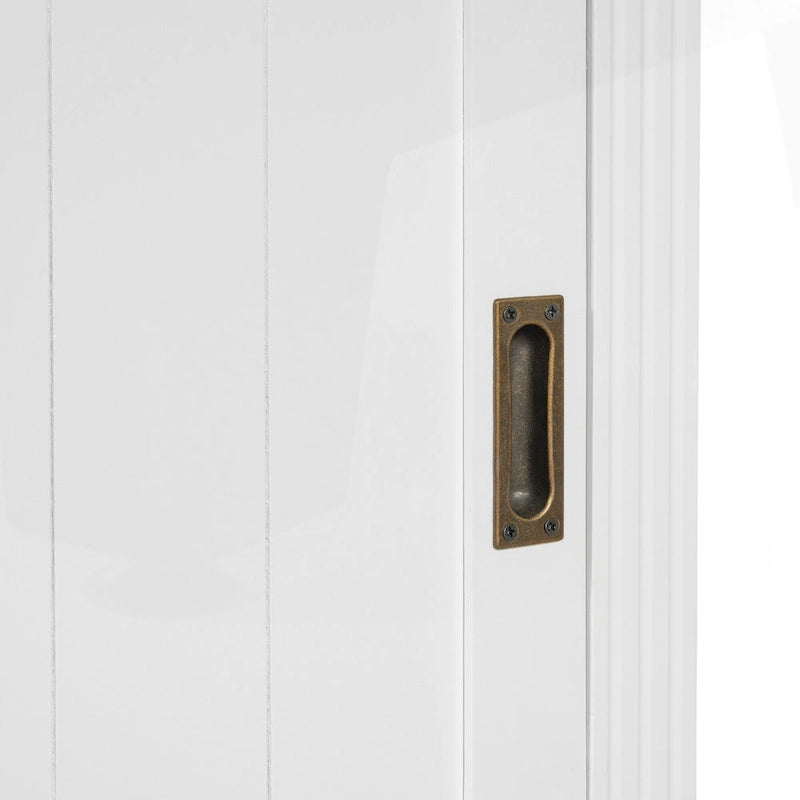 Étagère haute avec éclairage LED, tiroir et portes coulissantes