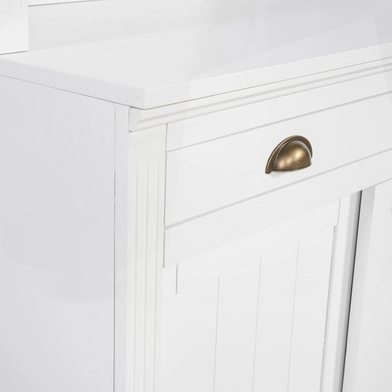 Étagère haute avec éclairage LED, tiroir et portes coulissantes