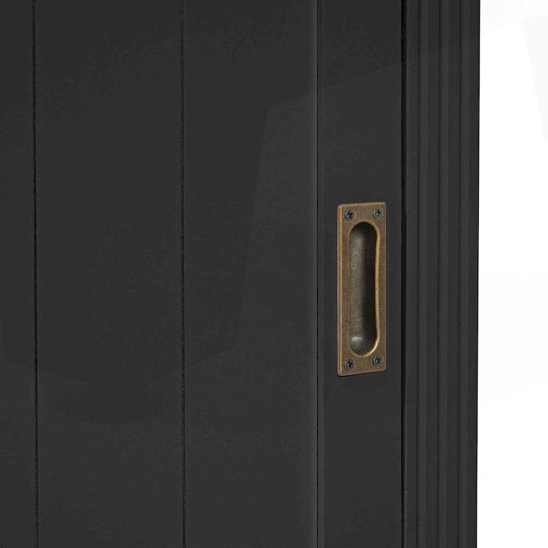 Étagère haute avec éclairage LED, tiroir et portes coulissantes