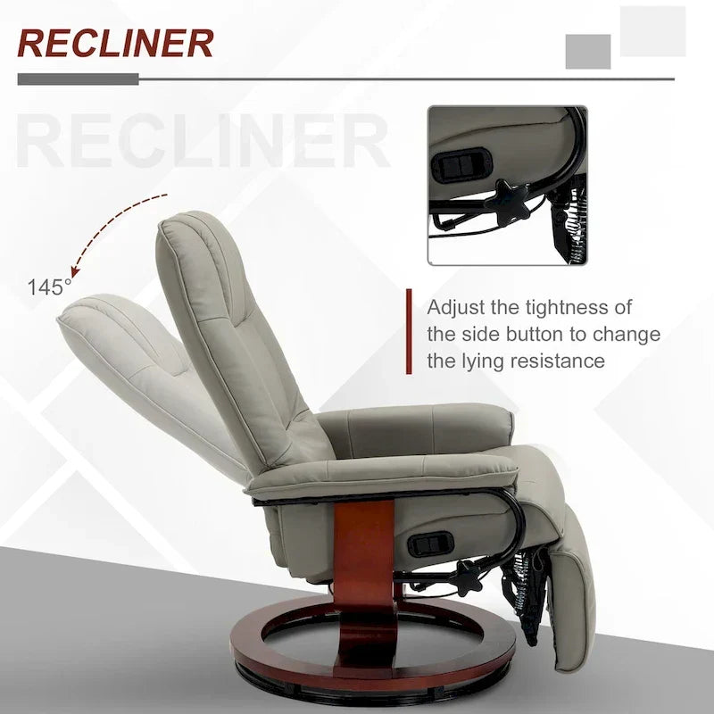Fauteuil inclinable HomCom en similicuir avec base pivotante manuelle réglable et repose-pieds confortable et relaxant