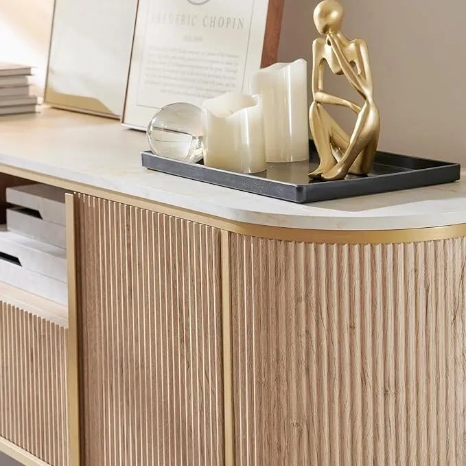 Meuble TV de luxe moderne, centre de divertissement, avec plateau effet marbre