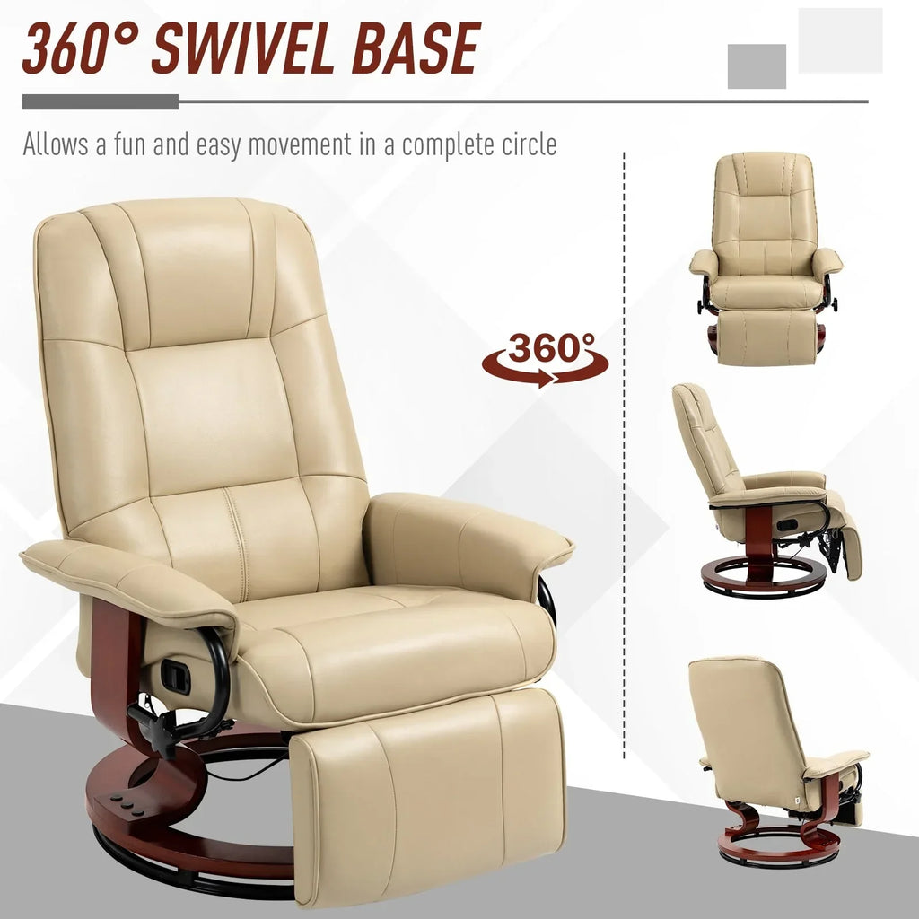 Fauteuil inclinable HomCom en similicuir avec base pivotante manuelle réglable et repose-pieds confortable et relaxant