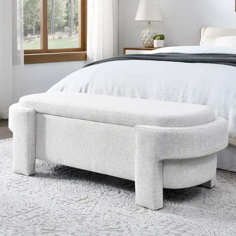 Banc de rangement capitonné en chenille avec pieds tournés