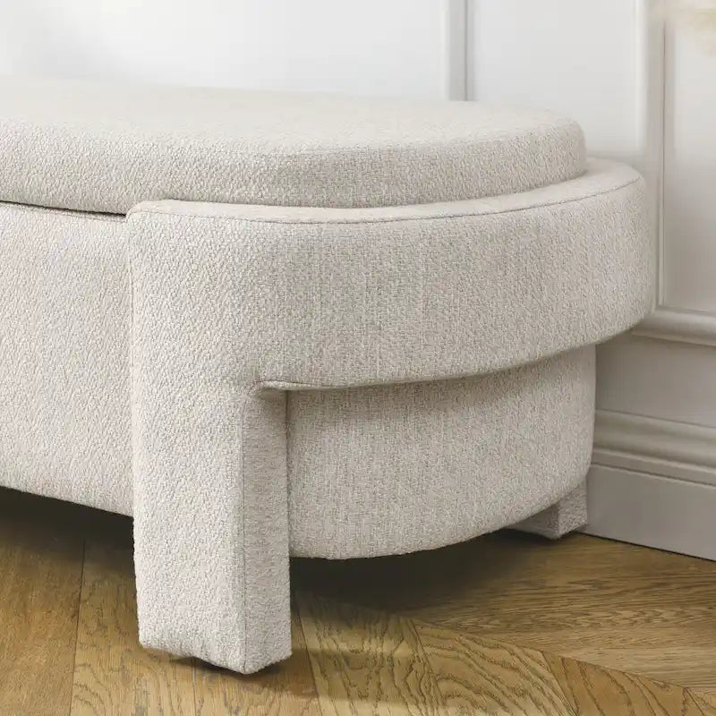 Banc de rangement capitonné en chenille avec pieds tournés