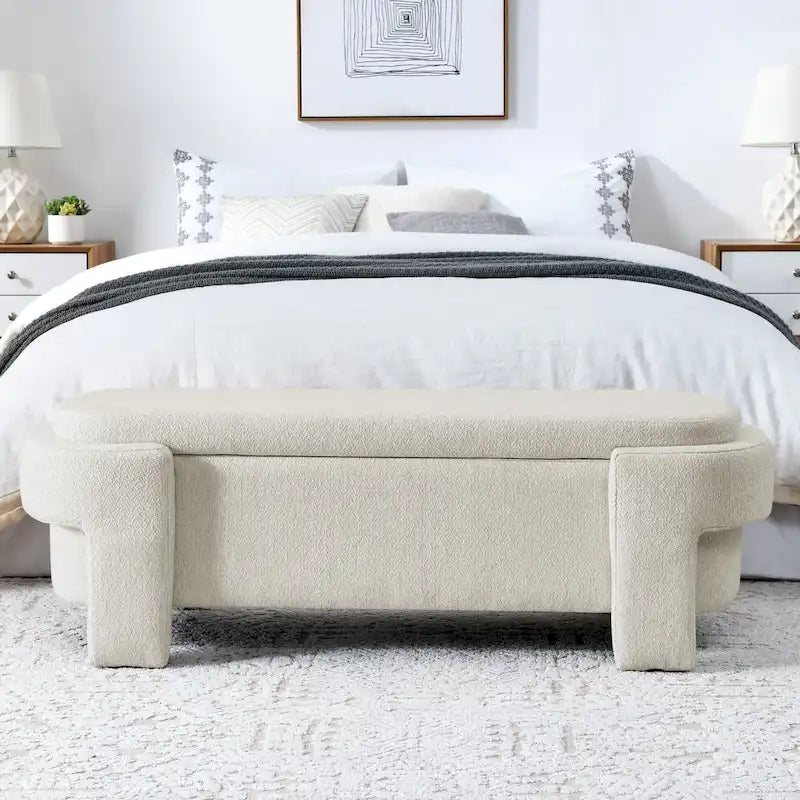Banc de rangement capitonné en chenille avec pieds tournés