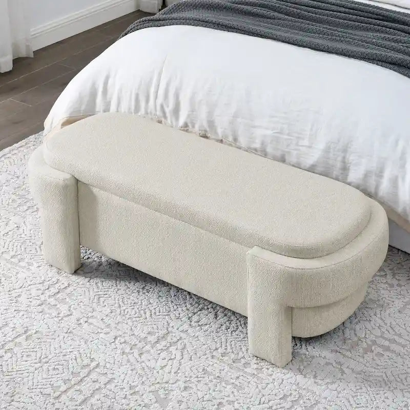 Banc de rangement capitonné en chenille avec pieds tournés