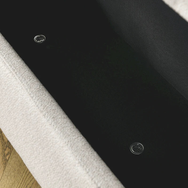 Banc de rangement capitonné en chenille avec pieds tournés