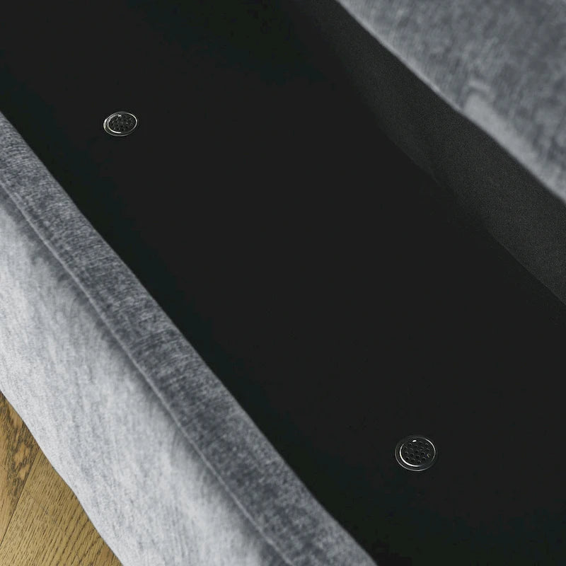 Banc de rangement capitonné en chenille avec pieds tournés