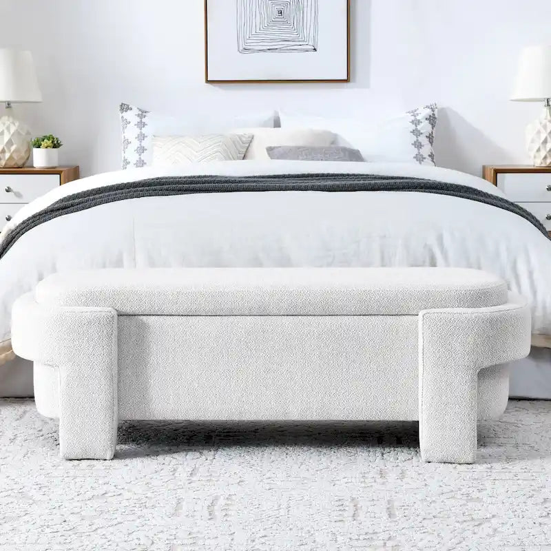 Banc de rangement capitonné en chenille avec pieds tournés