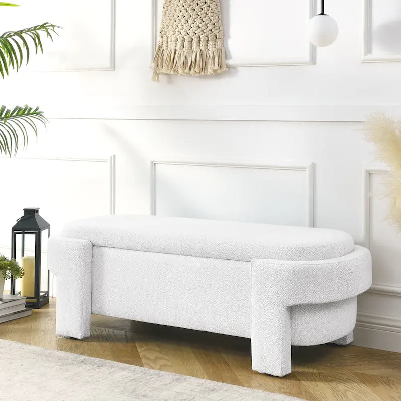 Banc de rangement capitonné en chenille avec pieds tournés