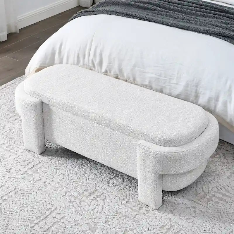 Banc de rangement capitonné en chenille avec pieds tournés