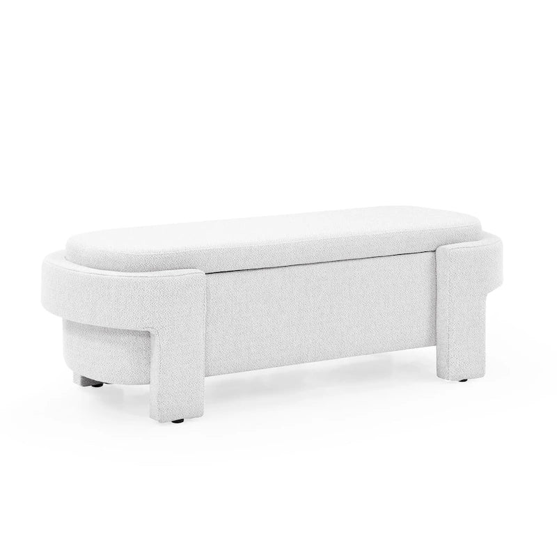 Banc de rangement capitonné en chenille avec pieds tournés