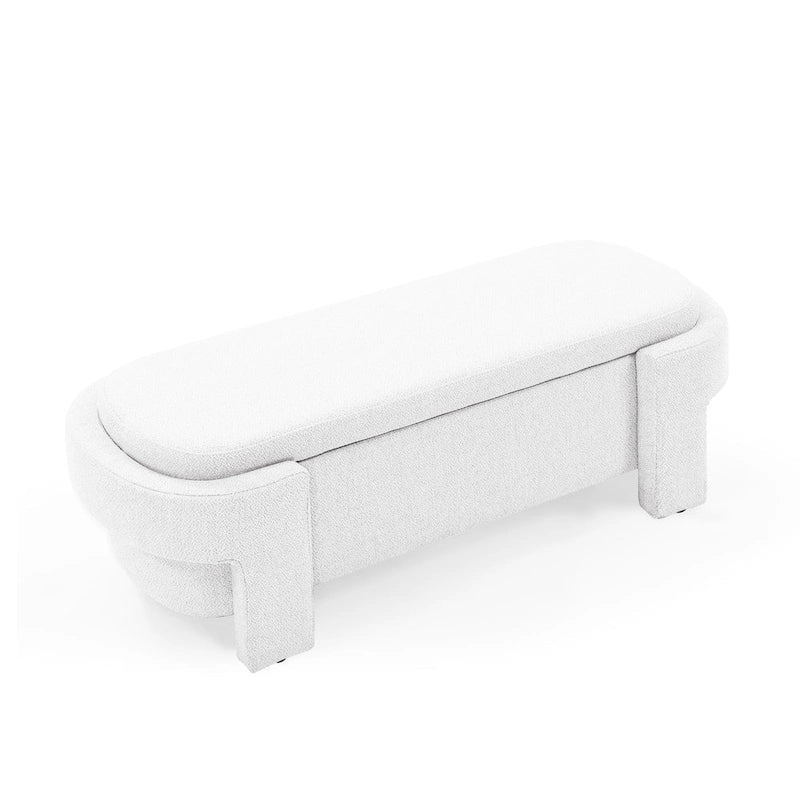 Banc de rangement capitonné en chenille avec pieds tournés