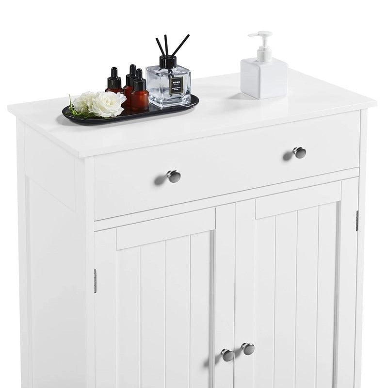 Meuble de rangement de salle de bain autoportant avec étagère ouverte, tiroir et meuble à porte à 2 étagères