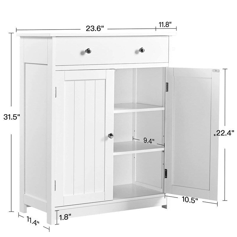 Meuble de rangement de salle de bain autoportant avec étagère ouverte, tiroir et meuble à porte à 2 étagères