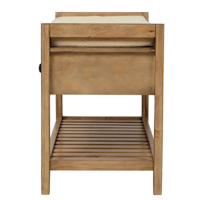 Banc de rangement en pin avec coussin et tiroirs