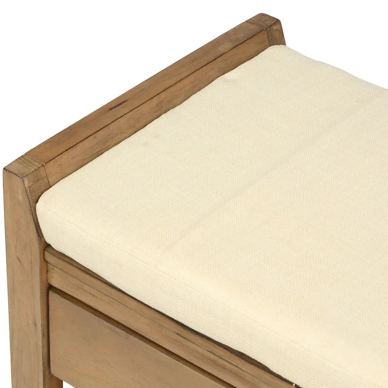 Banc de rangement en pin avec coussin et tiroirs