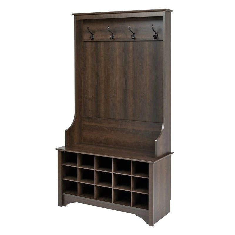 Meuble d'entrée avec 15 casiers à chaussures, 4 patères et banc de rangement