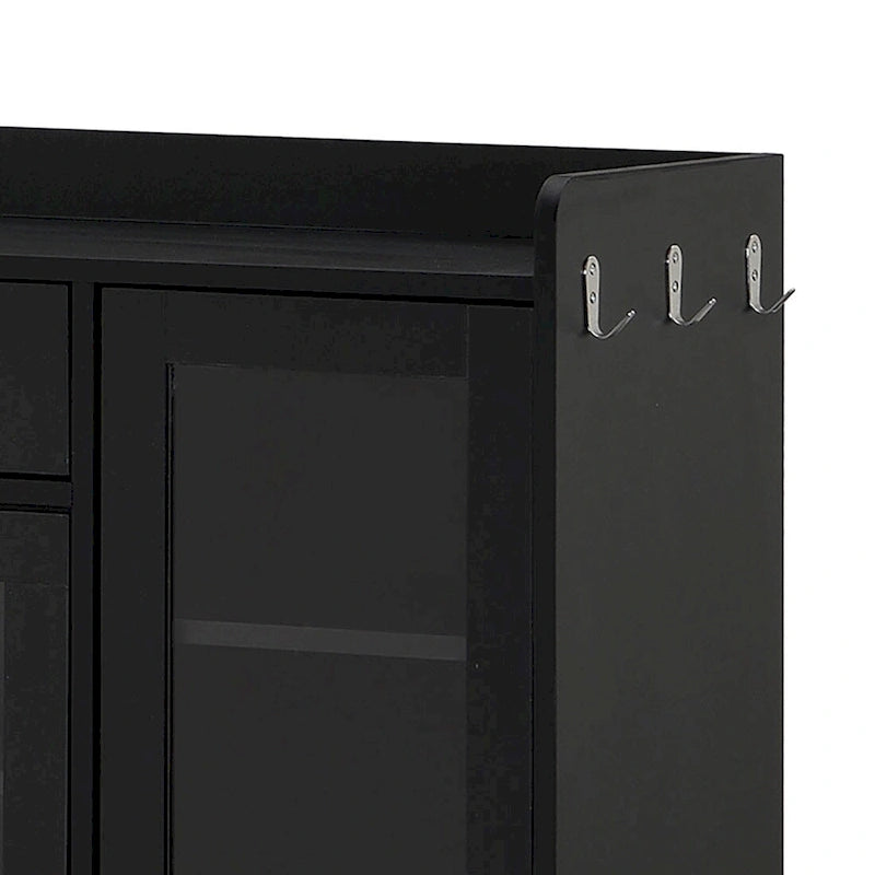 Meuble de rangement pour chaussures en bois et verre avec poignées dorées