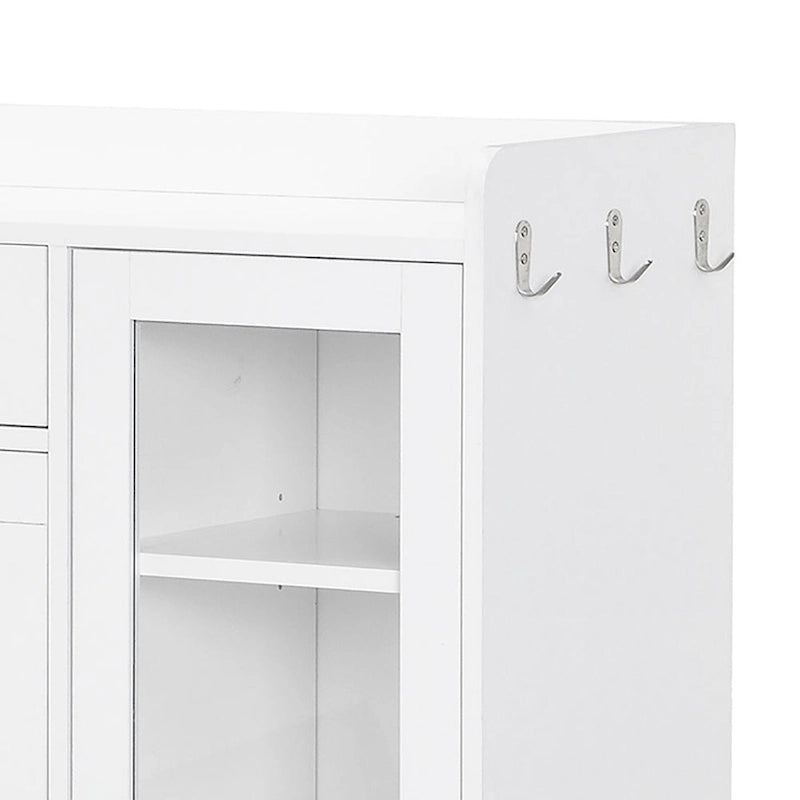 Meuble de rangement pour chaussures en bois et verre avec poignées dorées